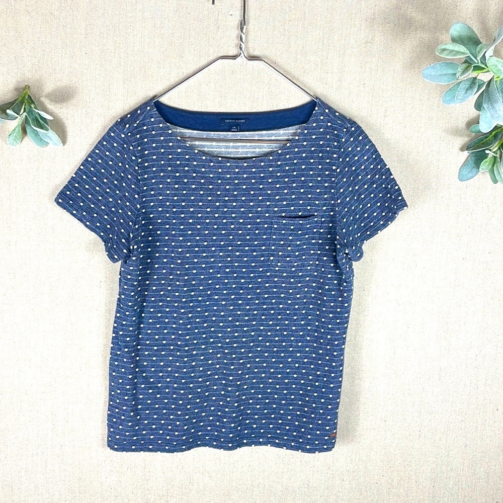 Tommy Hilfiger > Navy White Polka Dota and Stripes Short Sleeve Shirt